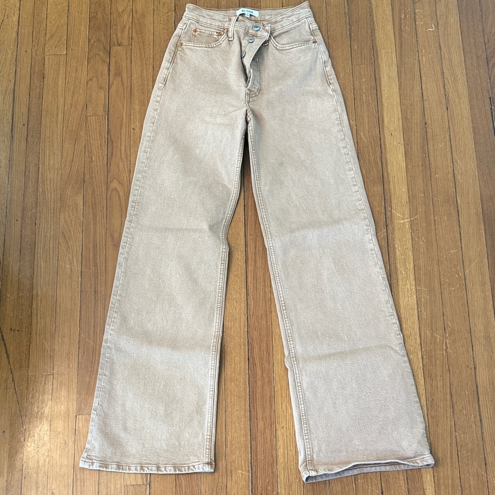 Re/Done Women's Tan High-Waisted Wide Leg Jeans